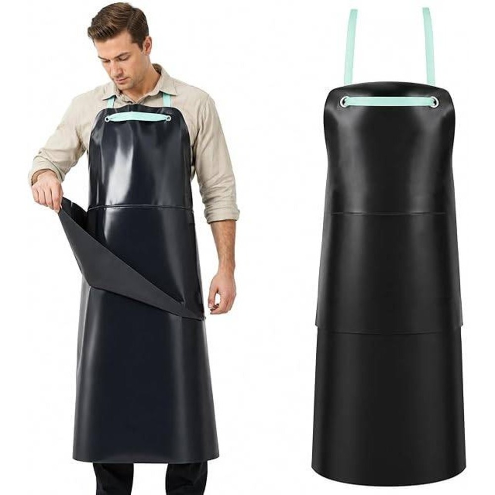 Kleen Chef Heavy Duty PVC Leather Apron Black Waterproof Food Service